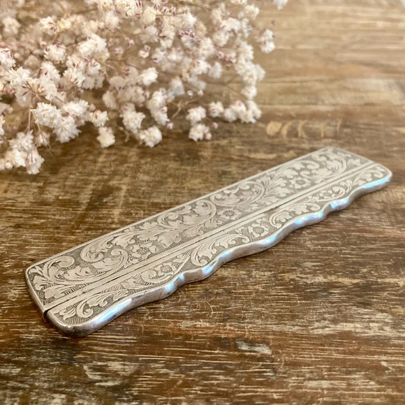 Vintage Other - Antique Silver Plated Gold Engraved Comb Box Made in Denmark Flower Pattern